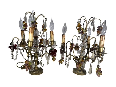 Antique French Pair of Bronze & Glass Girandoles