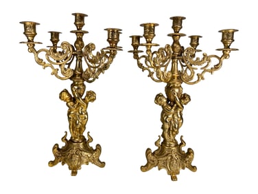 Vintage French Pair of Gilt Bronze Candelabras