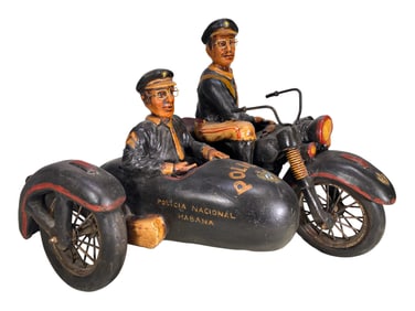 Vintage Cuban Habana Police Sidecar Bike Composition Model