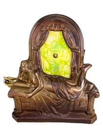Vintage Patinated Spelter & Glass Lamp