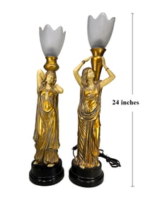 Vintage Pair of Composition & Glass Lamps