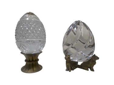 2 Vintage Crystal & Gilt Metal Eggs