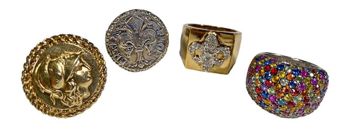 Set of 4 Sterling 925 & Glass Rings