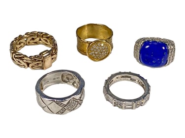 Set of 5 Sterling 925 & Glass Rings