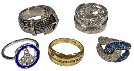 Set of 5 Sterling 925 & Glass Rings