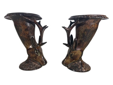 Pair of Deer Bronze Cornucopias