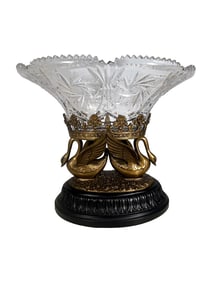 Vintage Metal & Glass Swan Bowl