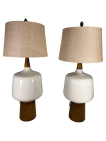 2 Danish Porcelain & Wood Table Lamps