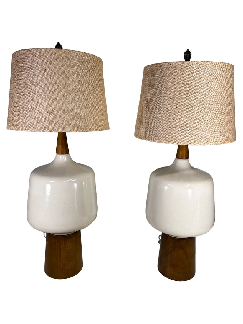 2 Danish Porcelain & Wood Table Lamps (1 of 6)