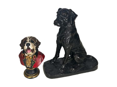 2 Vtg Composition Dog Statues