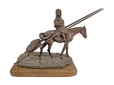 Vintage Native & Horse Bronze Statue, signed