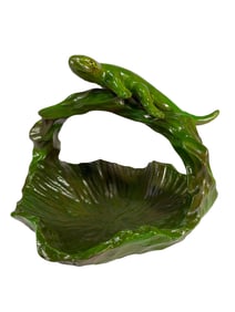 Painted Green Wood Lizard Basket