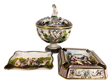 Capodimonti Porcelain Bowl, Ashtray & Tray