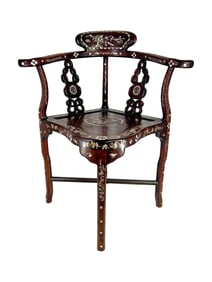 Vintage Chinese Rosewood MOP Inlaid Corner Chair