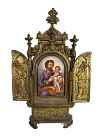 Antique Bronze & Porcelain Triptych