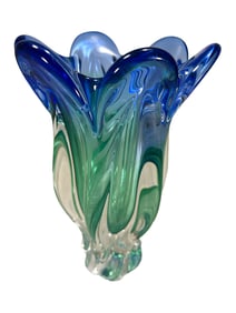 Cobalt Blue & Emerald Murano Glass Vase