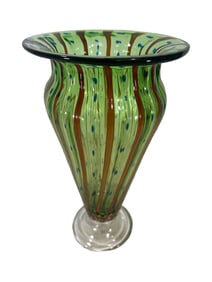 Art Glass Green & Orange Vase