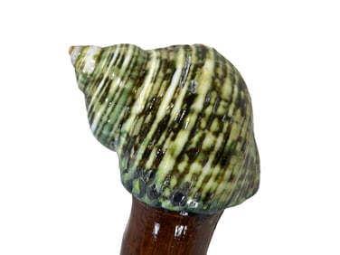 Shell Handle & Carved Wood Walking Stick