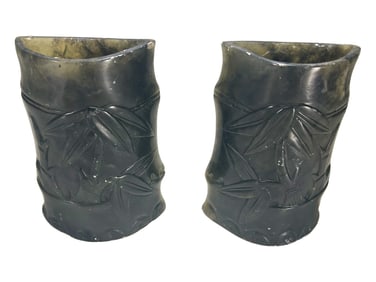 Antique Chinese Pair of Carved Soapstone Vases
