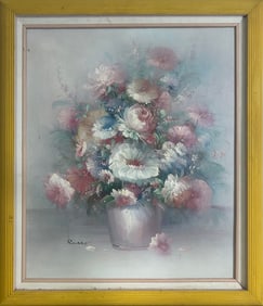 Signed Russo Oil on Canvas Flowers Painting