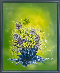 Signed Stanley Oil on Canvas Flowers Painting