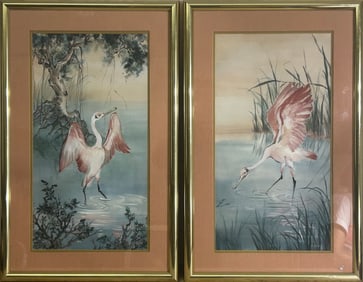 Pair of Great Gouache Paintings, signed