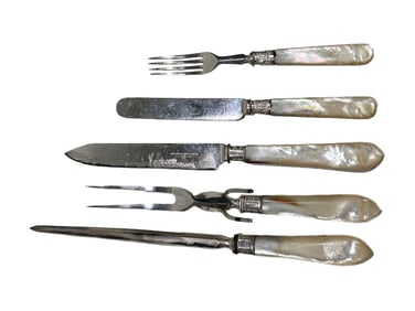5 Meriden Outlery Co MOP Handles Kinves & Forks