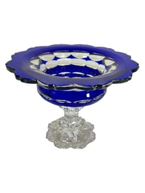 Val St Lambert Blue Cut to Clear Crystal Bowl