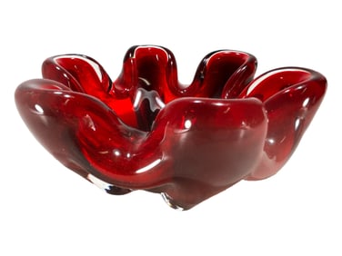Vtg Italian Murano Red Glass Ashtray
