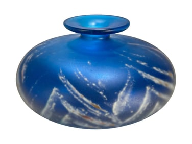 Vintage Blue Frosted Glass Vase
