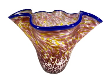 Vtg Hand Blown Colorful Glass Bowl