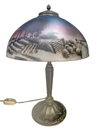 Probably EM Co (Miller) Painted Glass & Metal Lamp