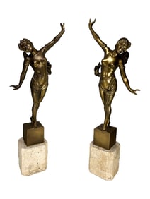 French Pair of Gilt Wood & Stone Statues