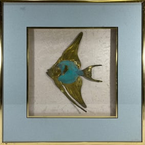 Vtg Brass Framed Fish Sculpture