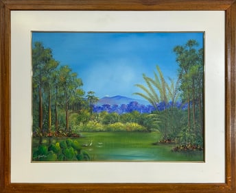 Oil on Canvas Mount Fuji Landscape, signed