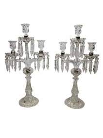 Vintage Pair of Crystal & Glass Candelabras