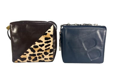 2 Vtg Blue & Brown Handbags