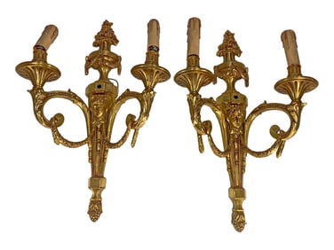 Vintage Pair of Gilt Bronze Wall Sconces