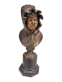 Antique French Spelter & Wood Bust