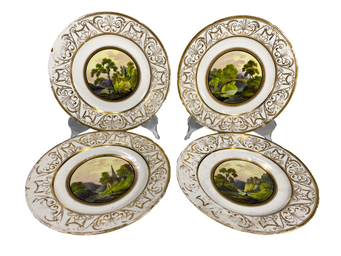 Vintage English Set of 4 Porcelain Plates: Vintage English Set of 4 Porcelain Plates. 7/8 x 8 1/2 in.Local Pick up call one day before to make an appointment. TO SHIP THIS ITEM IN USA OR INTERNATIONAL, PLEASE CONTACT THE SHIPPERS : 1) UPS stor