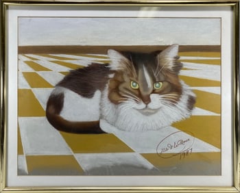 Signed Aldo de la Rosa Cat Pastel Painting