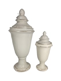 2 Vintage White Pottery Jars