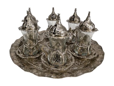 Vintage Turkish Traditional Silverplate Tea Set