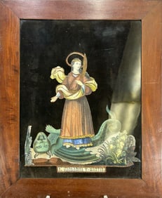 Vintage Colorful Print On Glass, Framed