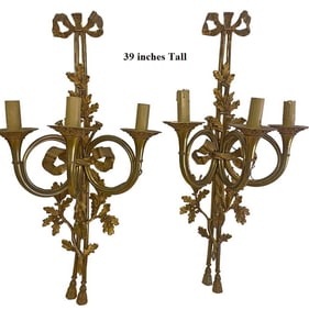 Large Antique Pair of Bronze Wall Sconces