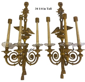 Large Antique Pair of Bronze Wall Sconces