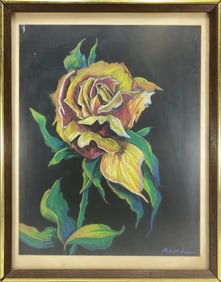 Vintage Pastel Rose Painting, signed
