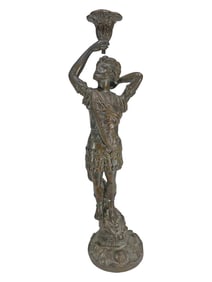 Vintage Roman Bronze Man on Dolphin Candlestick