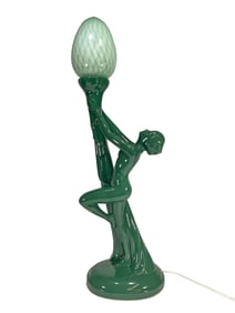 Art Deco Style Porcelain & Glass Lamp
