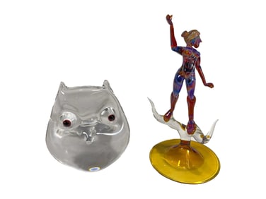Art Glass Owl & Woman Sculptures